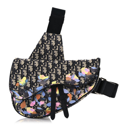 Christian Dior X ALEX FOXOTN Oblique Floral Print Mens Saddle Bag Blue Multicolor 1 of 15