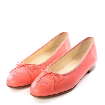 Chanel Lambskin Cap Toe CC Ballerina Flats 38 Coral 2 of 10