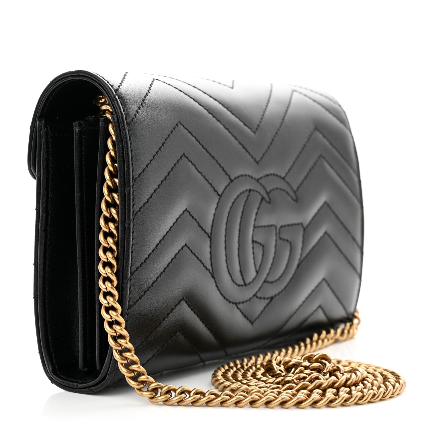 Gucci Calfskin Matelasse GG Marmont Chain Wallet Black 4 of 11