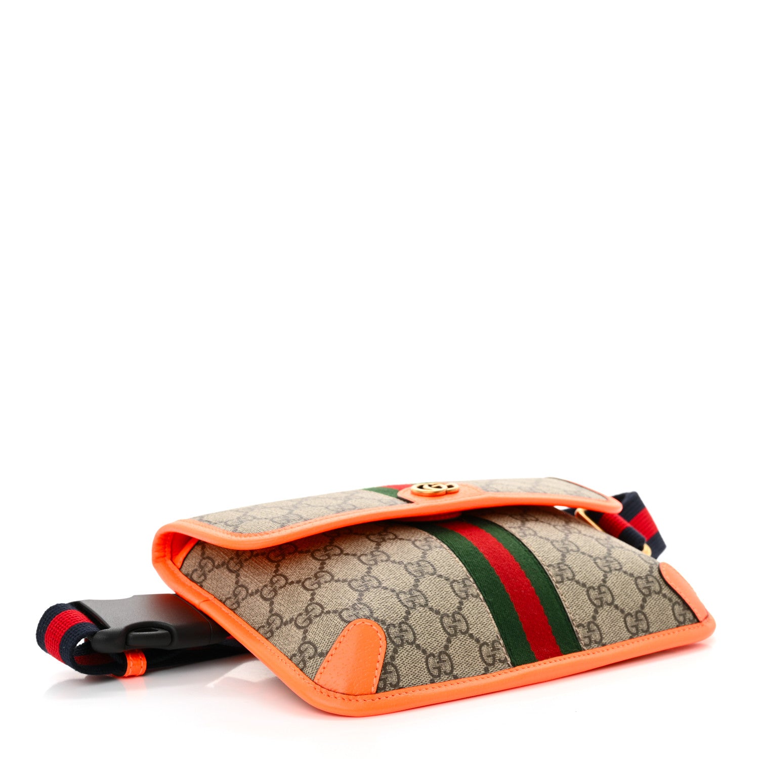 Gucci GG Supreme Monogram Web Small Ophidia Belt Bag Beige Ebony Orange Fluo 4 of 11