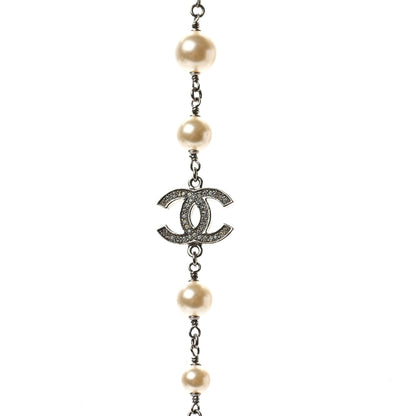 Chanel Crystal Pearl CC Long Necklace Silver 4 of 6