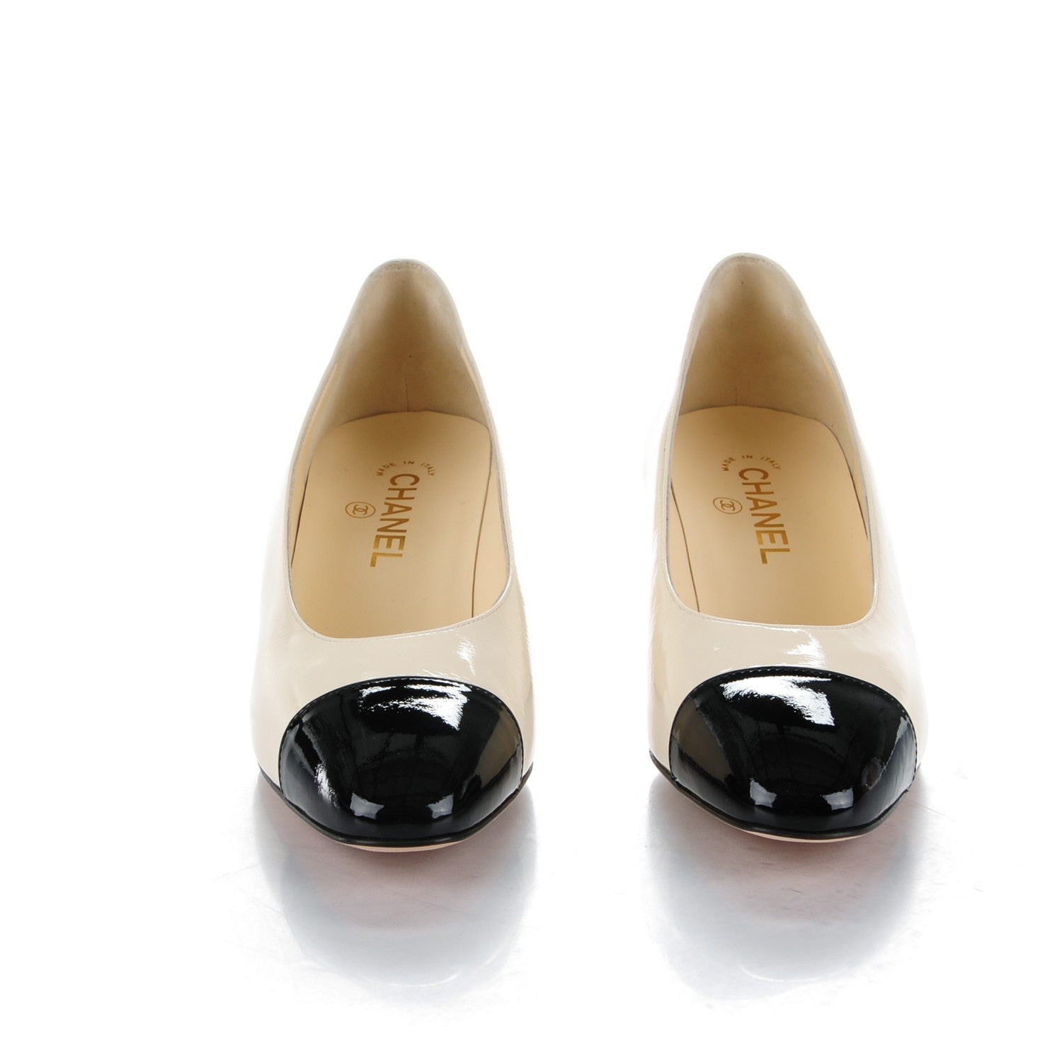 Chanel Patent Calfskin CC Cap Toe Low Heel Pumps 40 White Black 2 of 7