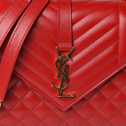 Saint Laurent Grain De Poudre Textured Mixed Matelasse Triquilt Medium Monogram Satchel New Red 6 of 8
