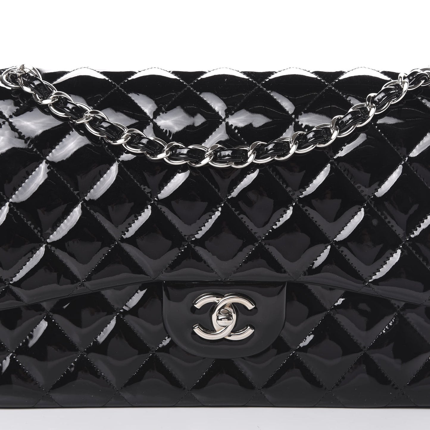Patent Quilted Jumbo Double Flap Black