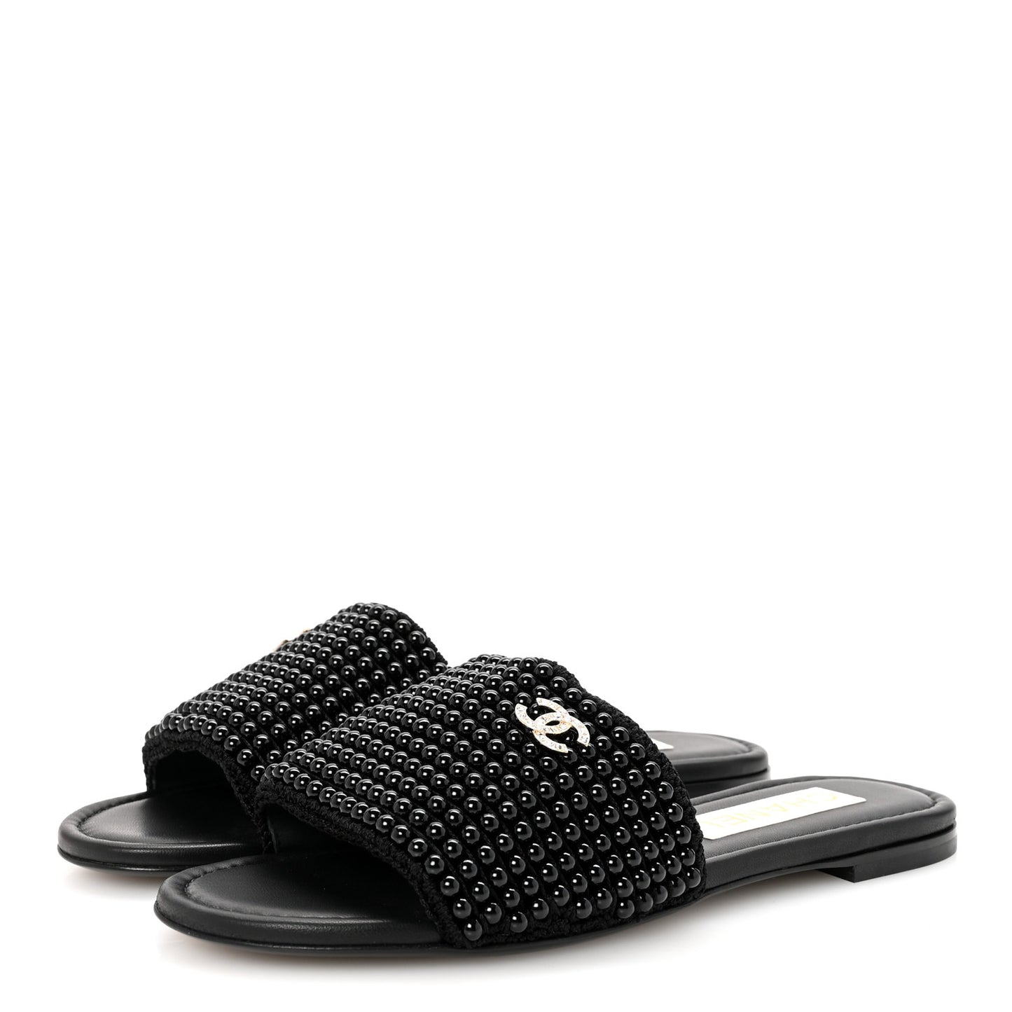 Pearl Crystal CC Mules Sandals 38.5 Black