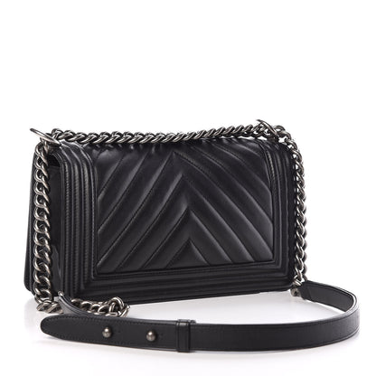 Chanel Calfskin Chevron Quilted Medium Boy Flap Black 3 of 13
