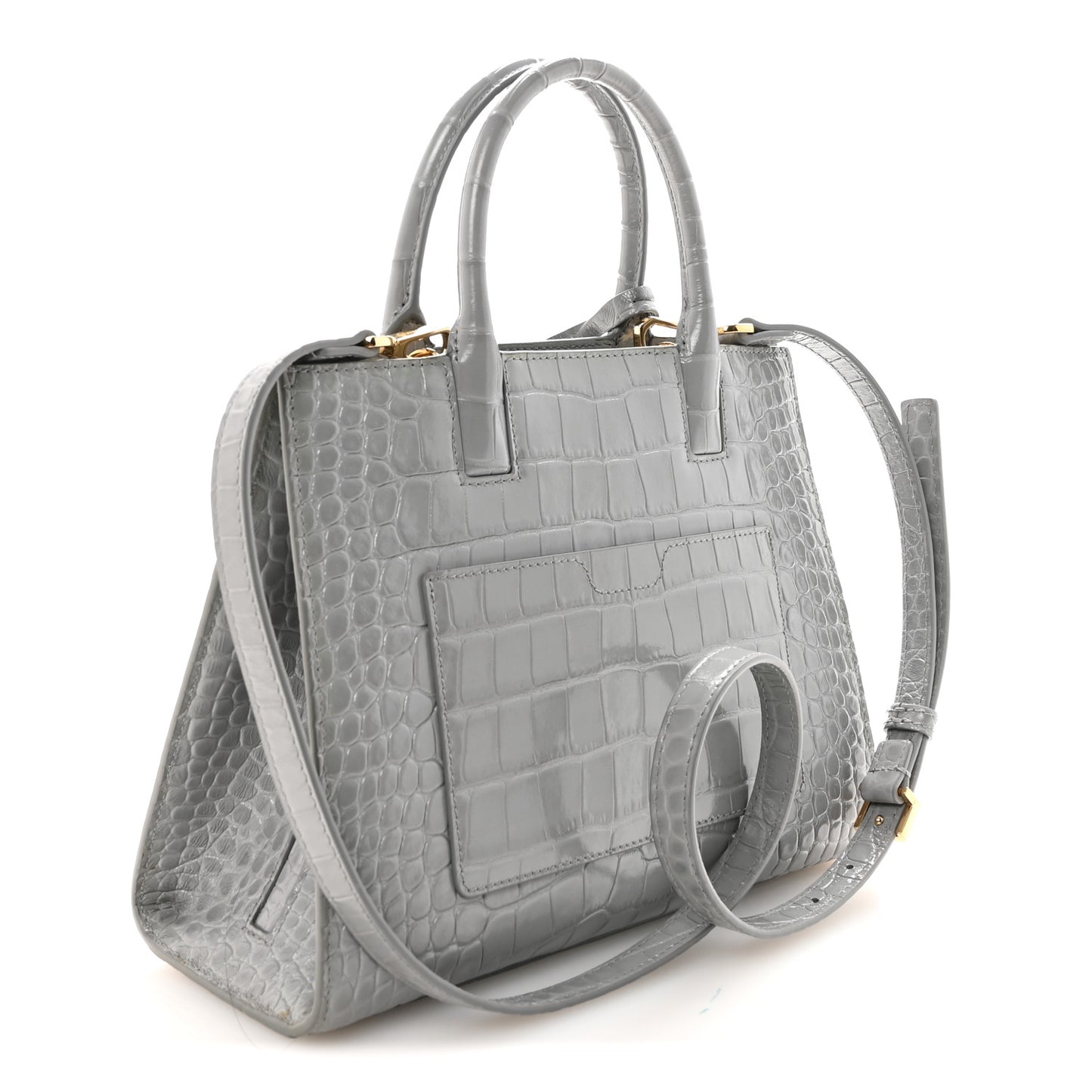 Crocodile Embossed Calfskin Mini Frances Tote Cloud Grey
