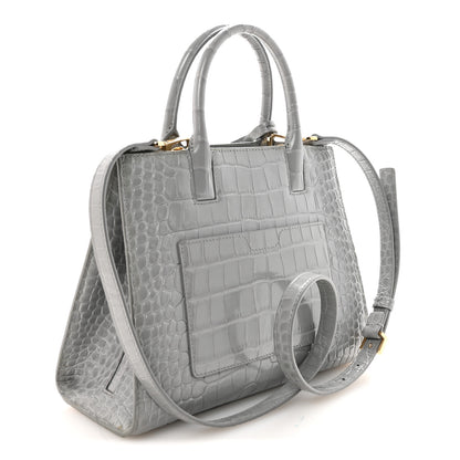 Burberry Crocodile Embossed Calfskin Mini Frances Tote Cloud Grey 3 of 9