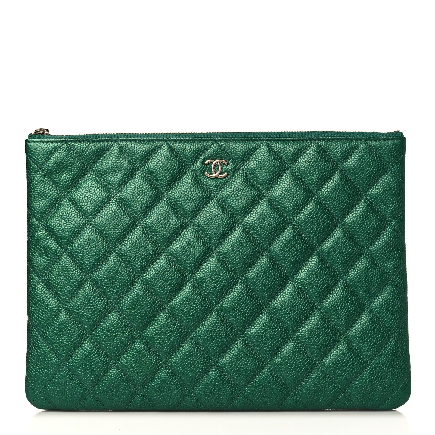 Metallic Caviar Quilted Medium Cosmetic Case Green