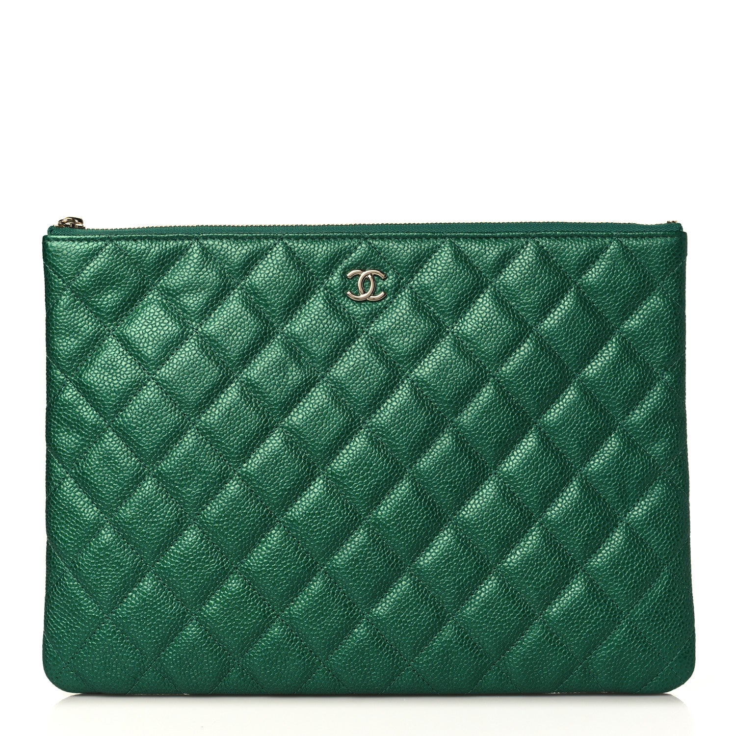 Chanel Metallic Caviar Quilted Medium Cosmetic Case Green 1 of 8