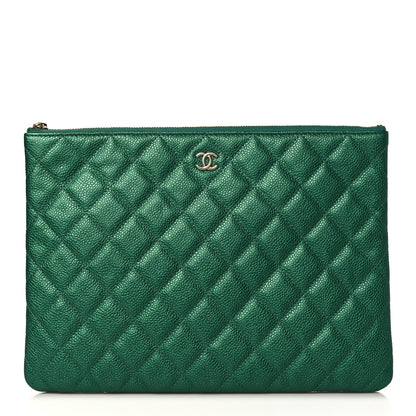 Chanel Metallic Caviar Quilted Medium Cosmetic Case Green 1 of 8