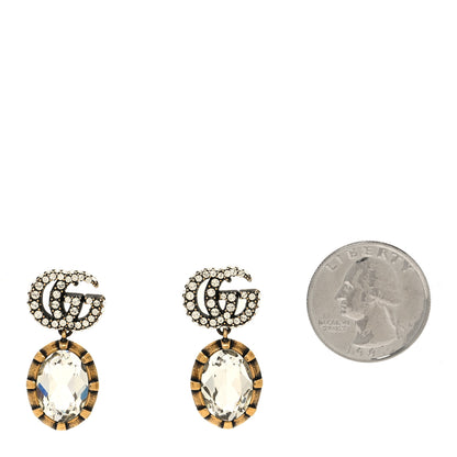 Gucci Metal Crystal Double G Drop Earrings Aged Gold 2 of 4