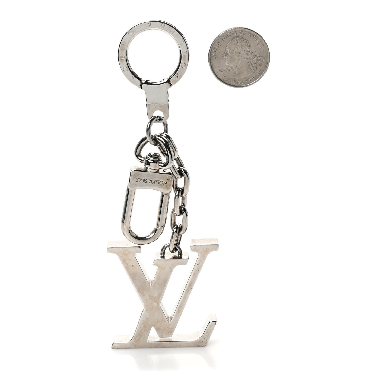 Metal Palladiium Finish LV Initiales Bag Charm Key Holder Silver