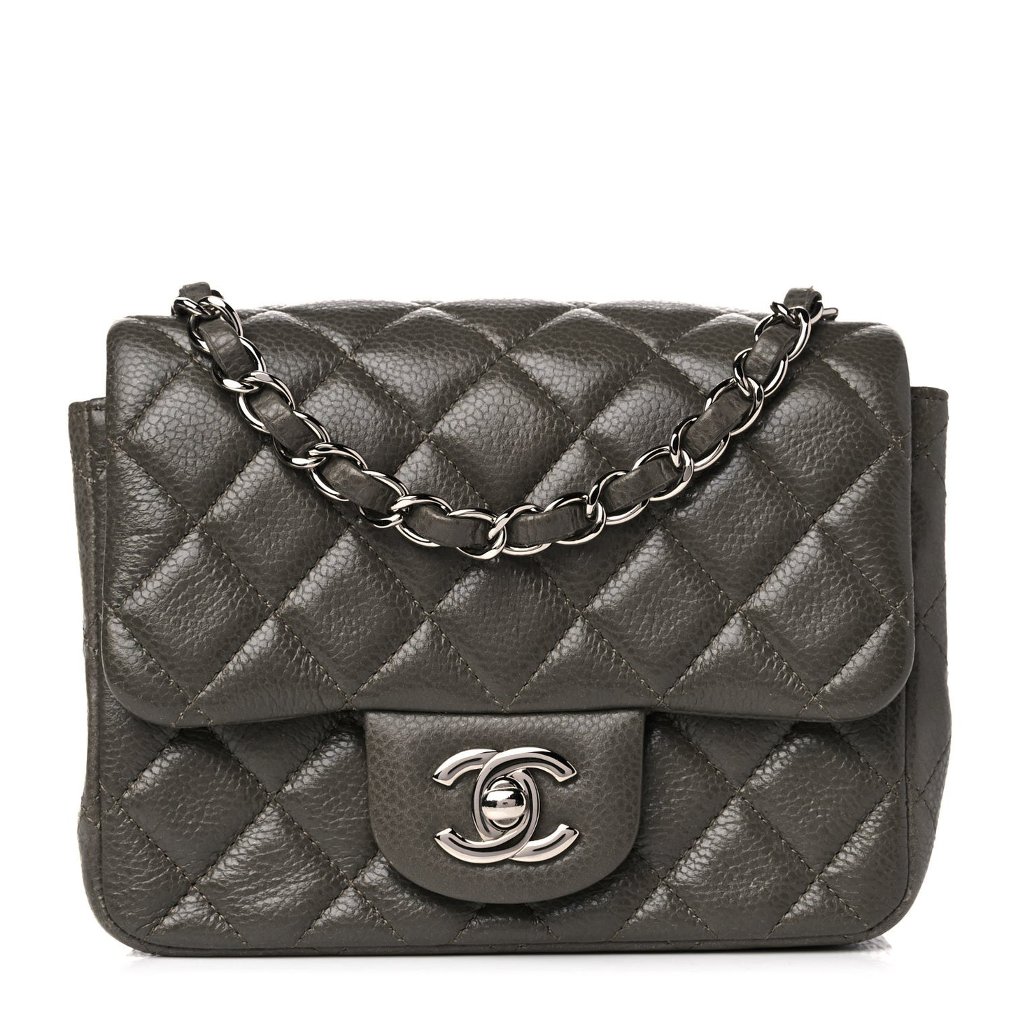 Caviar Quilted Mini Square Flap Dark Charcoal