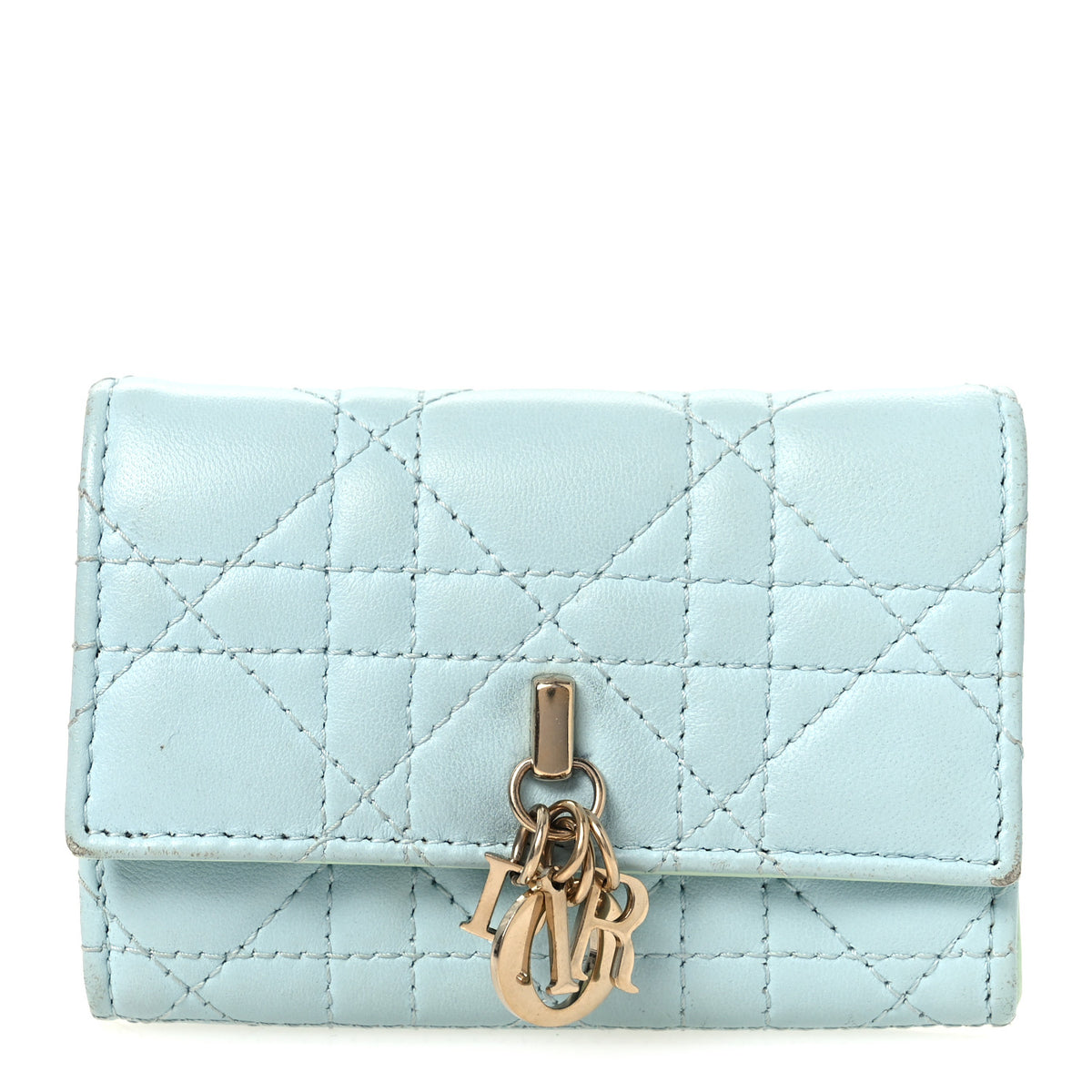 Lambskin Cannage Miss Dior Glycine Wallet Blue Green