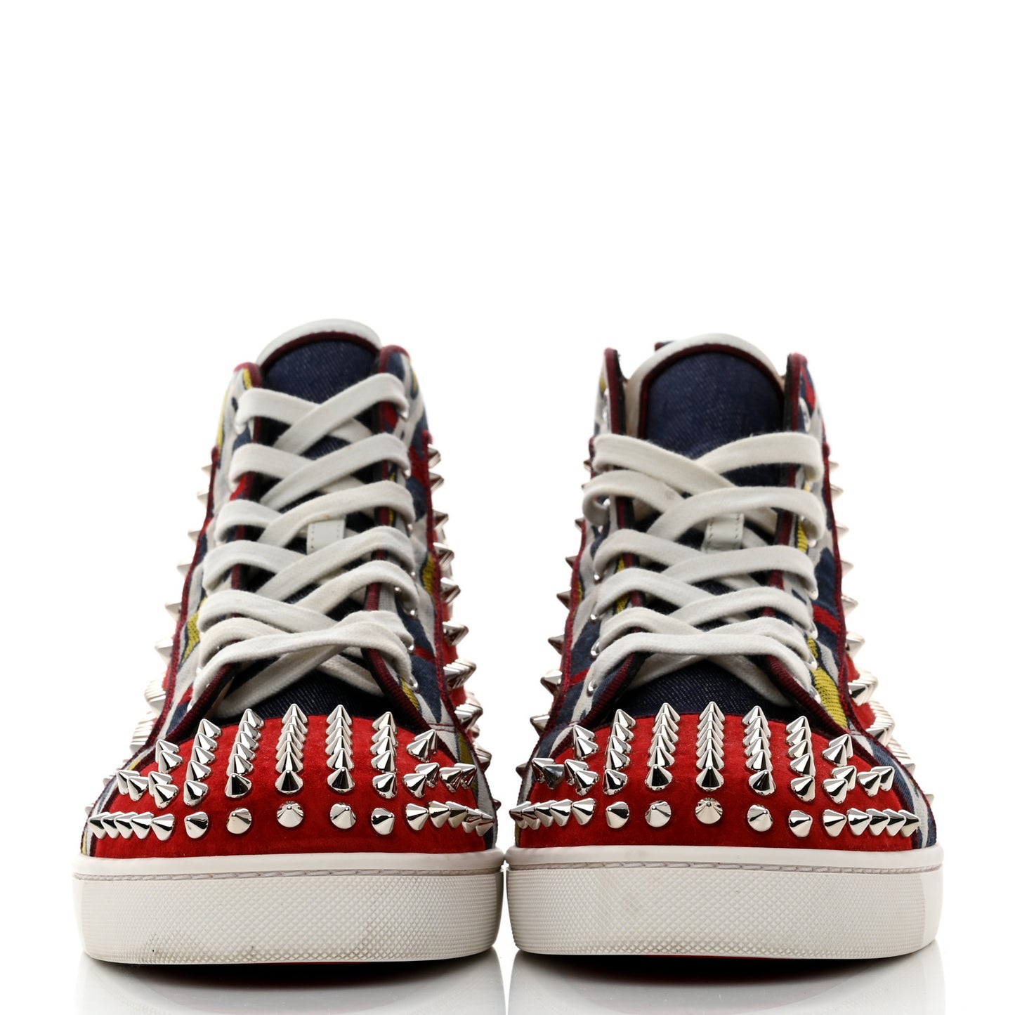Veau Velours Denim Lou Spikes Flat Sneakers 41 Red