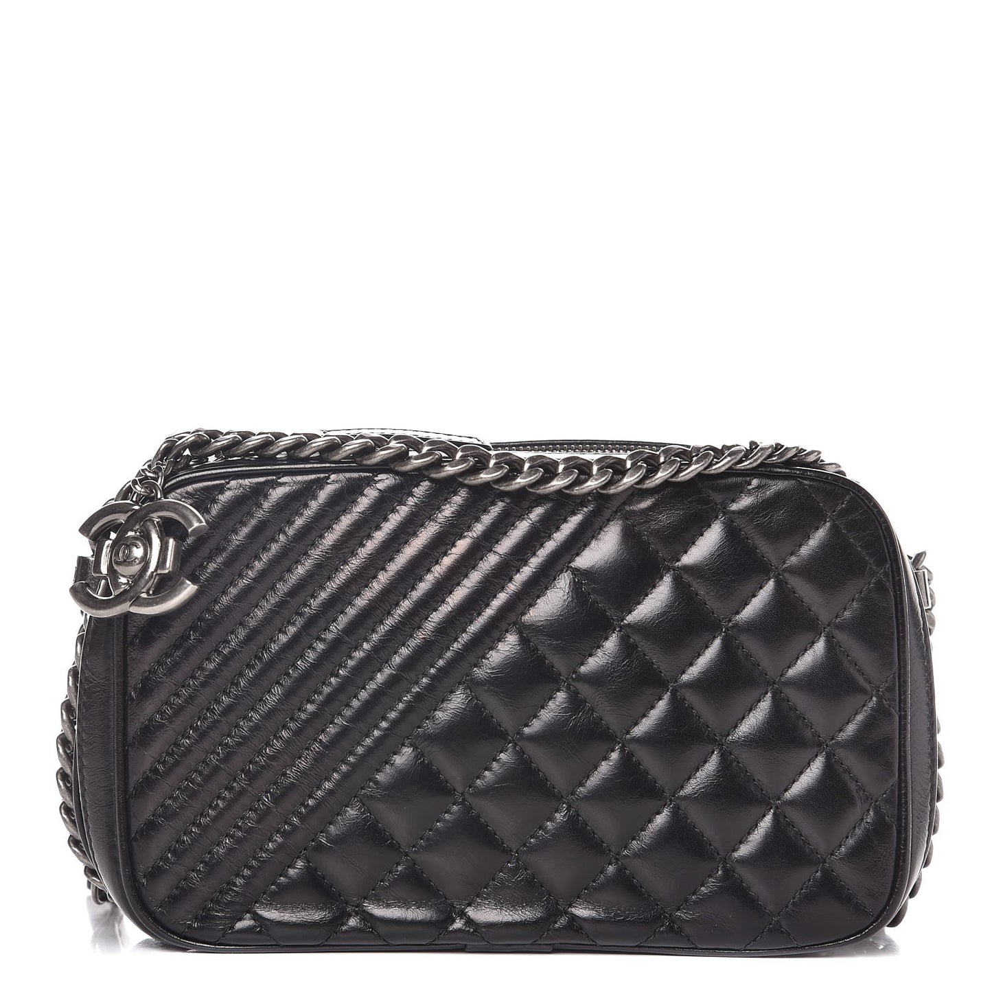 Glazed Calfskin Small Coco Boy Camera Case Black