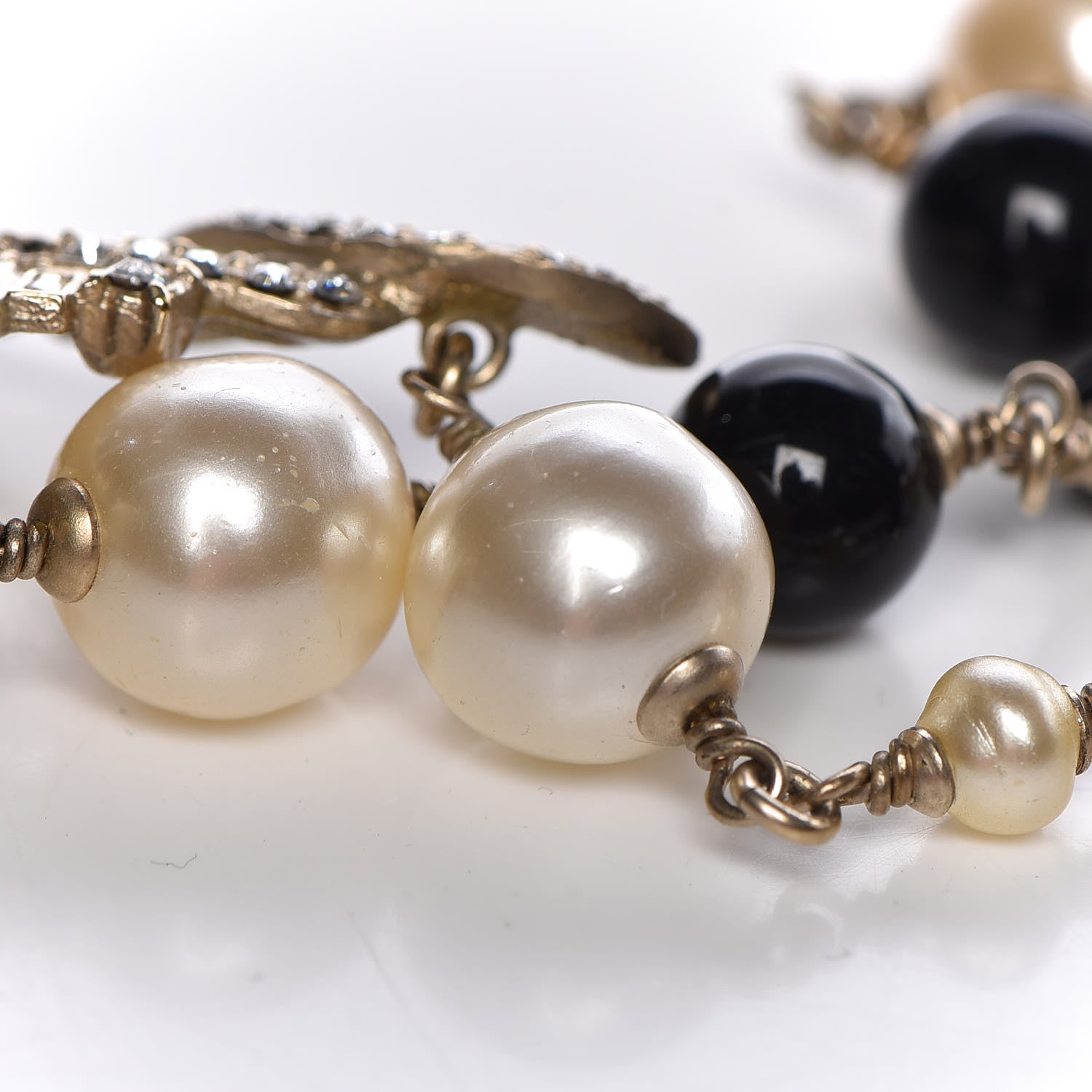 Chanel Pearl Crystal Baguette Beaded Wing Long Necklace Black Gold 9 of 9