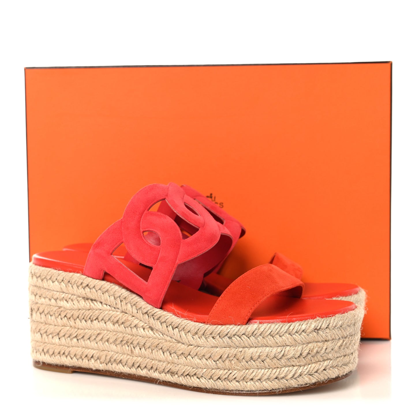 Suede Goatskin Ithea 30 Espadrille Wedge Sandals 39 Rouge Cinetique Orange Capucine