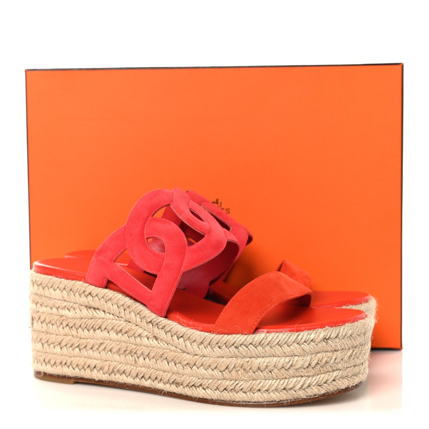 Hermes Suede Goatskin Ithea 30 Espadrille Wedge Sandals 39 Rouge Cinetique Orange Capucine 10 of 10