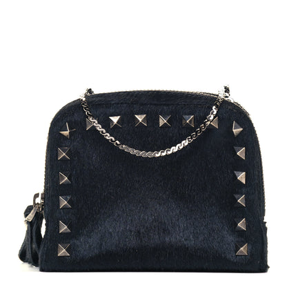 Valentino Garavani Pony Hair Rockstud Double Zip Crossbody Bag Black 1 of 7