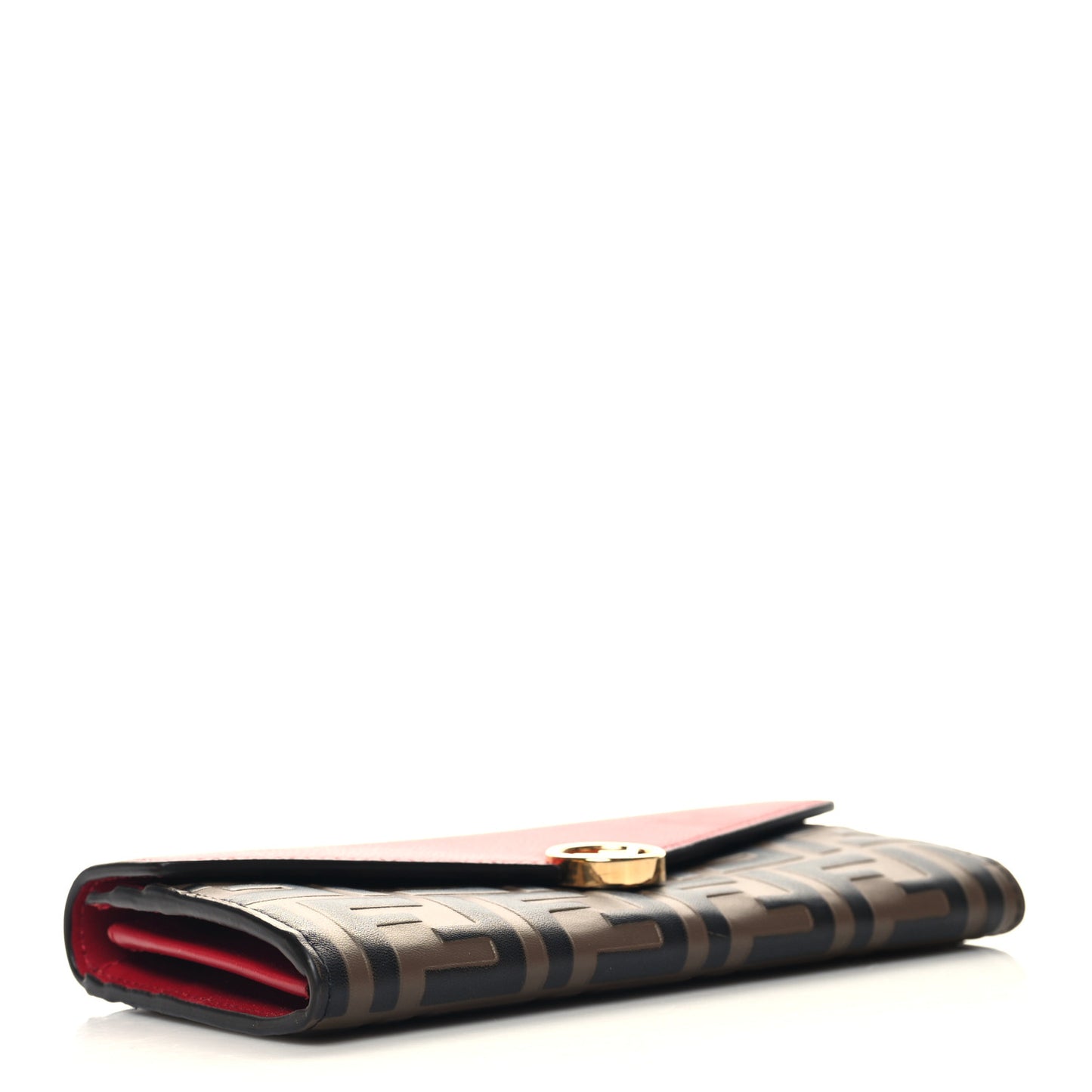 Vitello Cruise F is Fendi Bi-Color FF 1974 Embossed Continental Envelope Wallet Maya Black Fragola