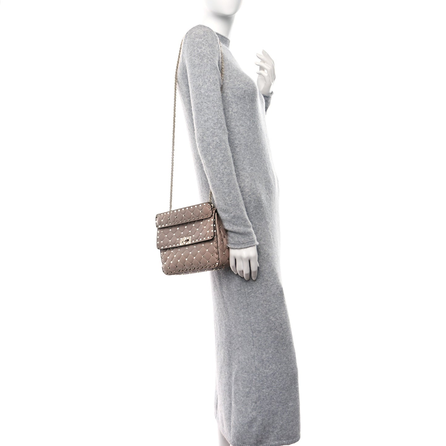 Lambskin Medium Rockstud Spike Shoulder Bag Poudre