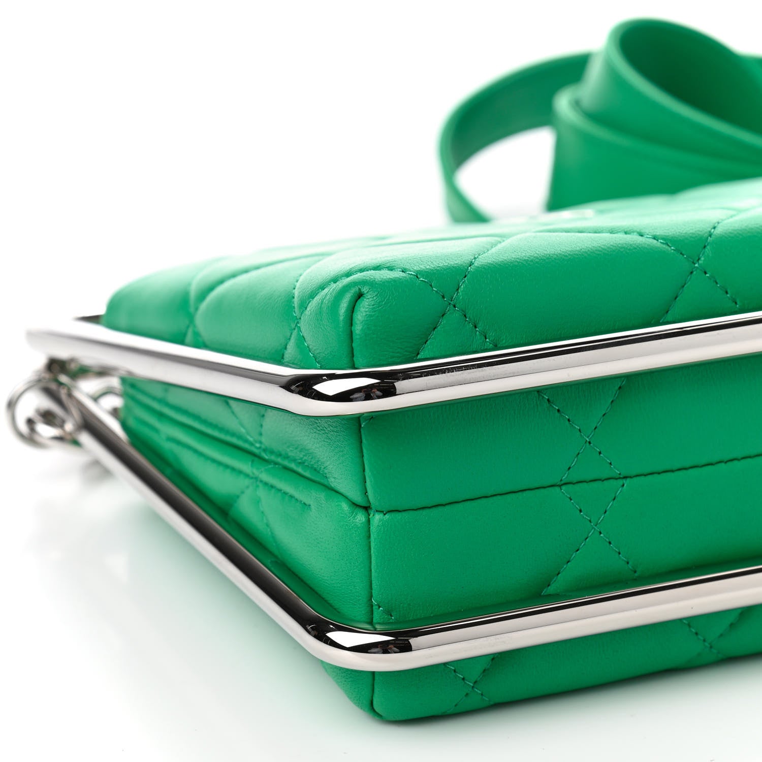 Chanel Quilted Lambskin Metal Bar Clutch Bag Green 7 of 8
