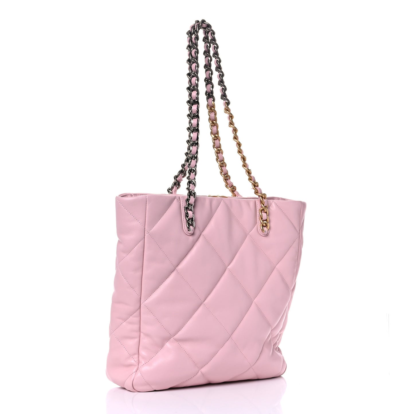 Lambskin Quilted Chanel 19 Shopping Bag Pink