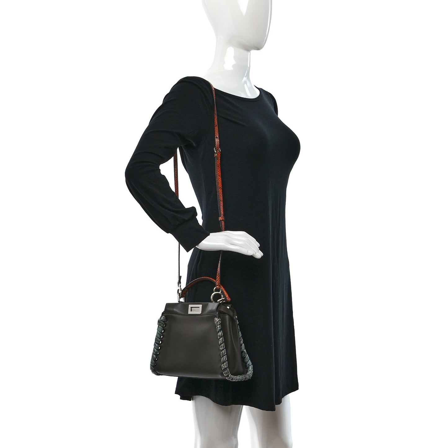Calfskin Elaphe Lace Up Selleria Mini Peekaboo Iconic Satchel Verde Prato Arancio
