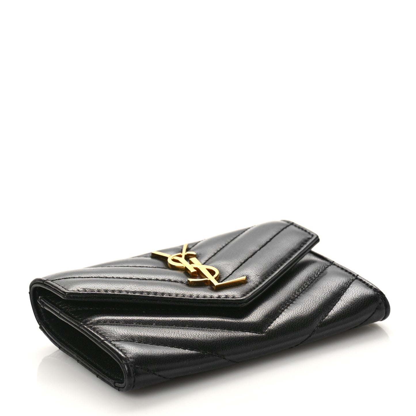 Nappa Matelasse Chevron Small Monogram Envelope Wallet Black