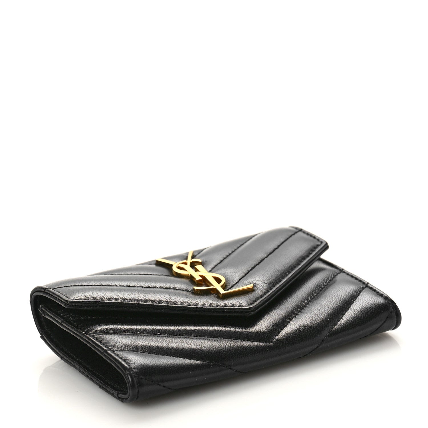 Saint Laurent Nappa Matelasse Chevron Small Monogram Envelope Wallet Black 4 of 9