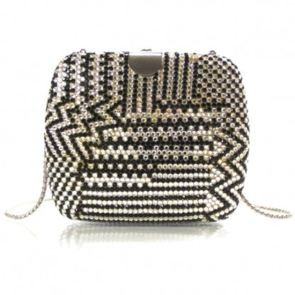 Judith Leiber Swarovski Crystal Minaudiere Clutch Black and Silver 1 of 6