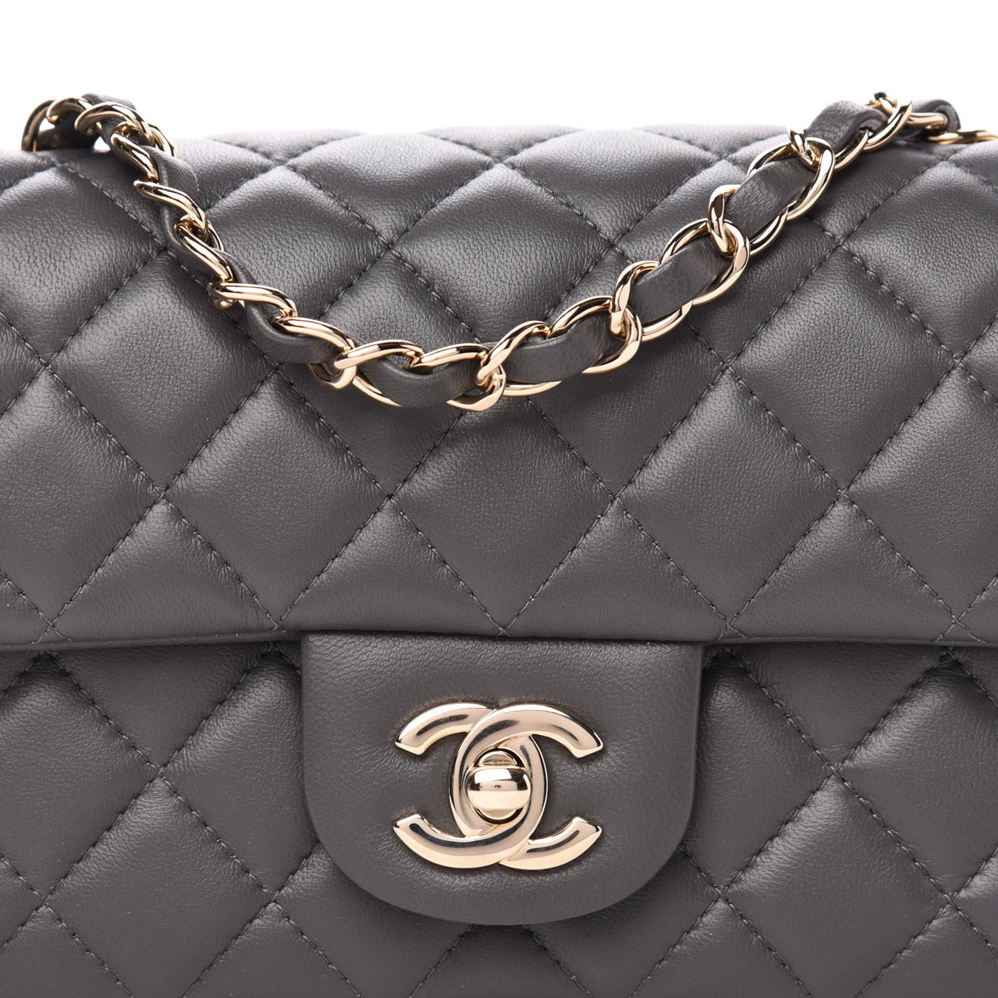 Lambskin Quilted Mini Rectangular Flap Grey