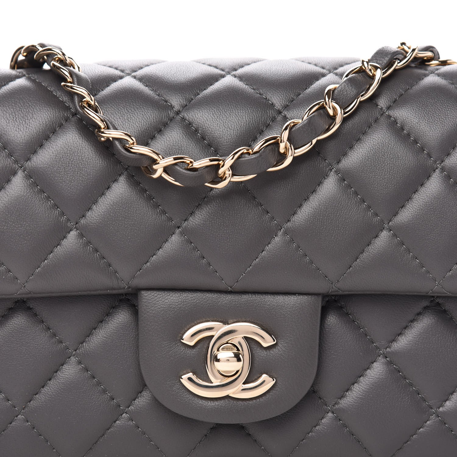 Chanel Lambskin Quilted Mini Rectangular Flap Grey 10 of 11
