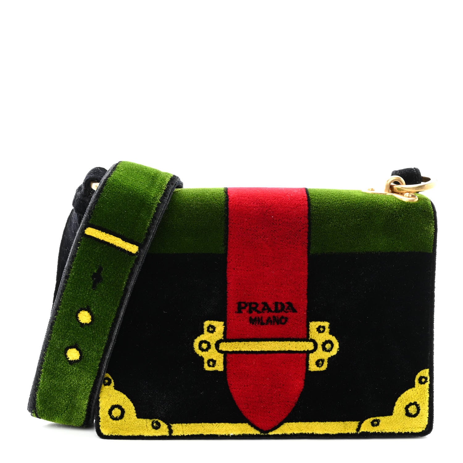 Prada Velluto Ricamo Cahier Shoulder Bag Black 1 of 9