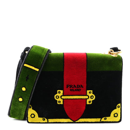 Prada Velluto Ricamo Cahier Shoulder Bag Black 1 of 9