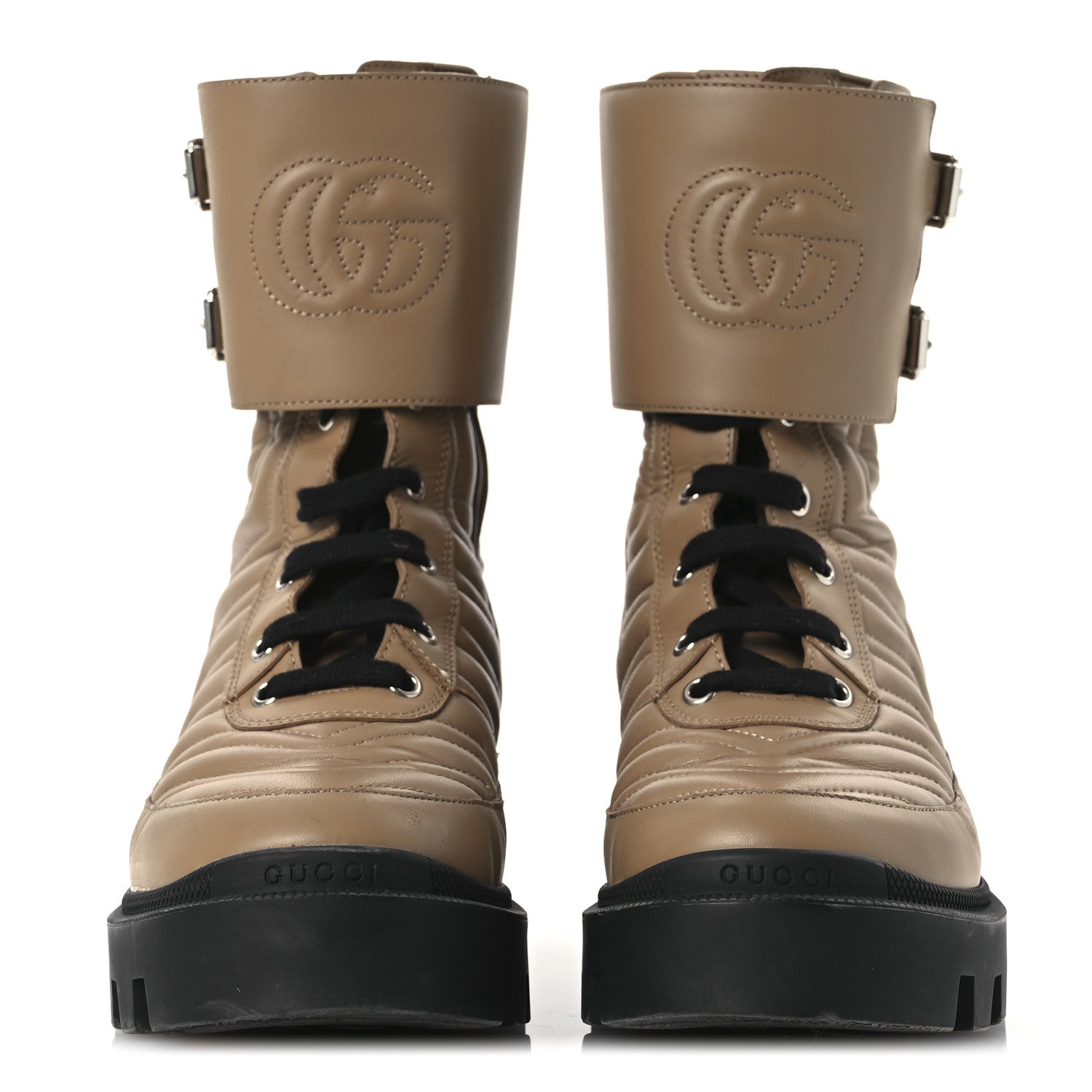 Gucci Nappa Frances GG Matelasse Platform Combat Boots 38.5 Natural Tan 3 of 14