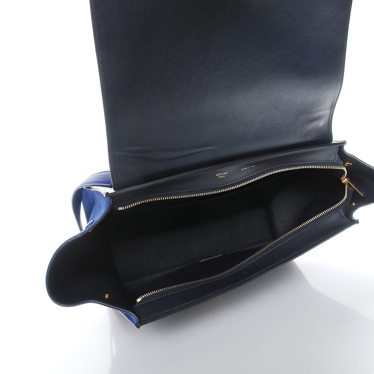 Smooth Calfskin Suede Medium Tri-Color Trapeze Cobalt