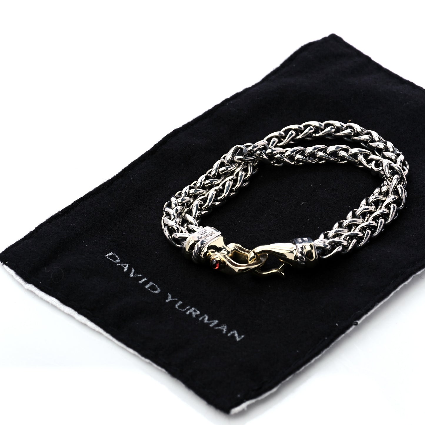 Sterling Silver 14K Yellow Gold Garnet 6mm Double Wheat Buckle Bracelet