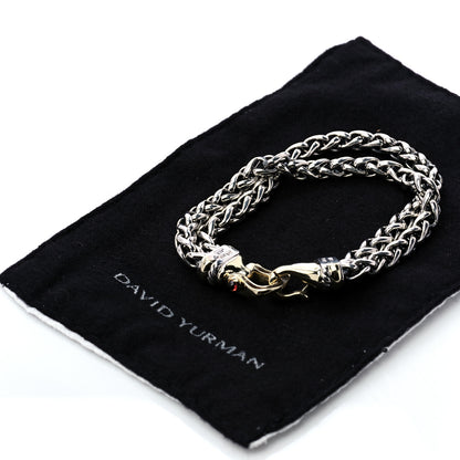 David Yurman Sterling Silver 14K Yellow Gold Garnet 6mm Double Wheat Buckle Bracelet 7 of 7