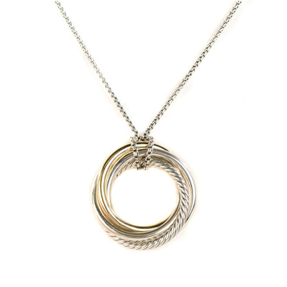 David Yurman Sterling Silver 14K Yellow Gold Crossover Pendant Necklace 1 of 4