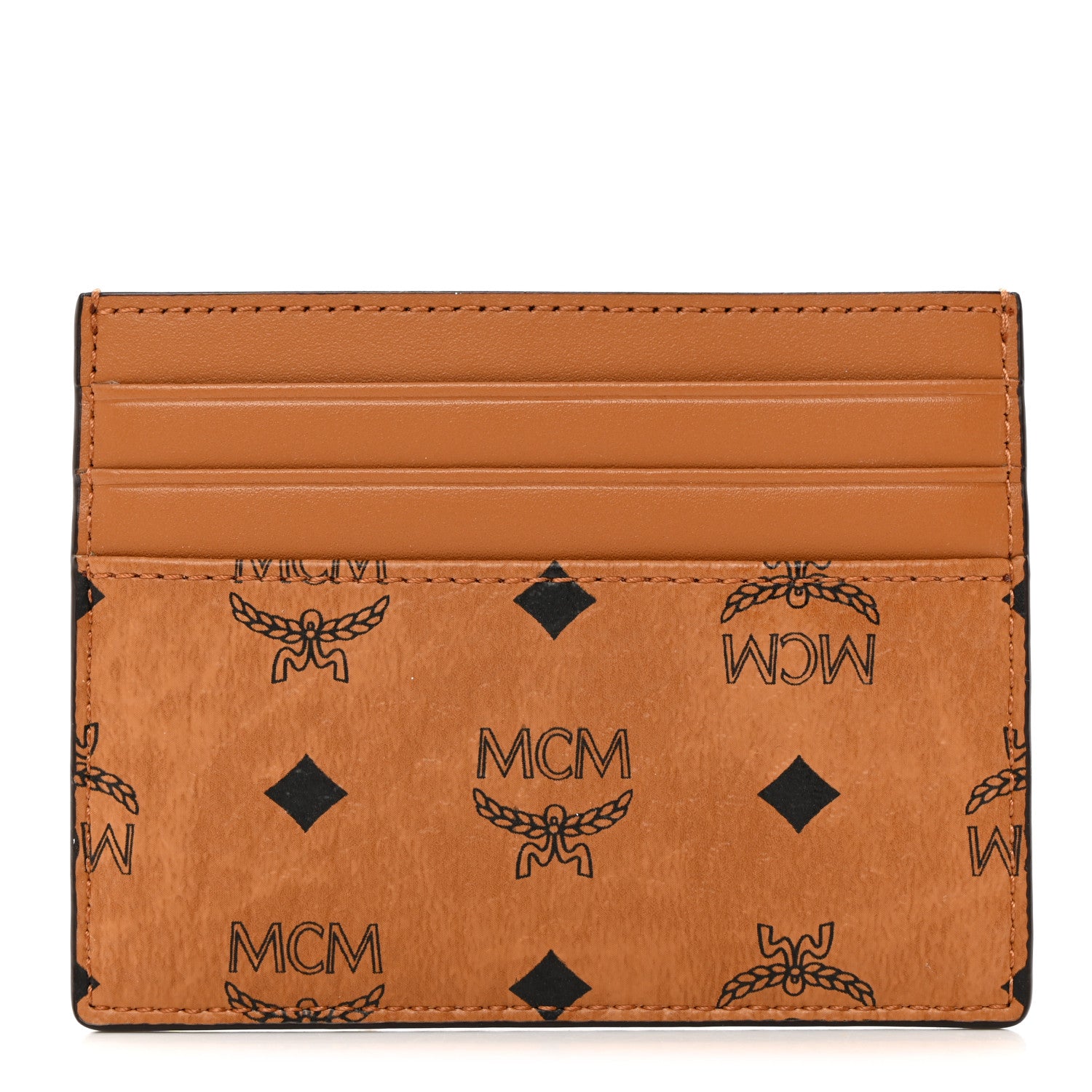 MCM Calfskin Visetos Card Holder Money Clip Cognac 1 of 7