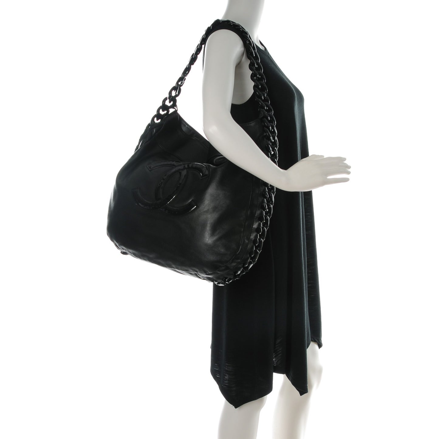 Calfskin Modern Chain Rhodoid Hobo Black