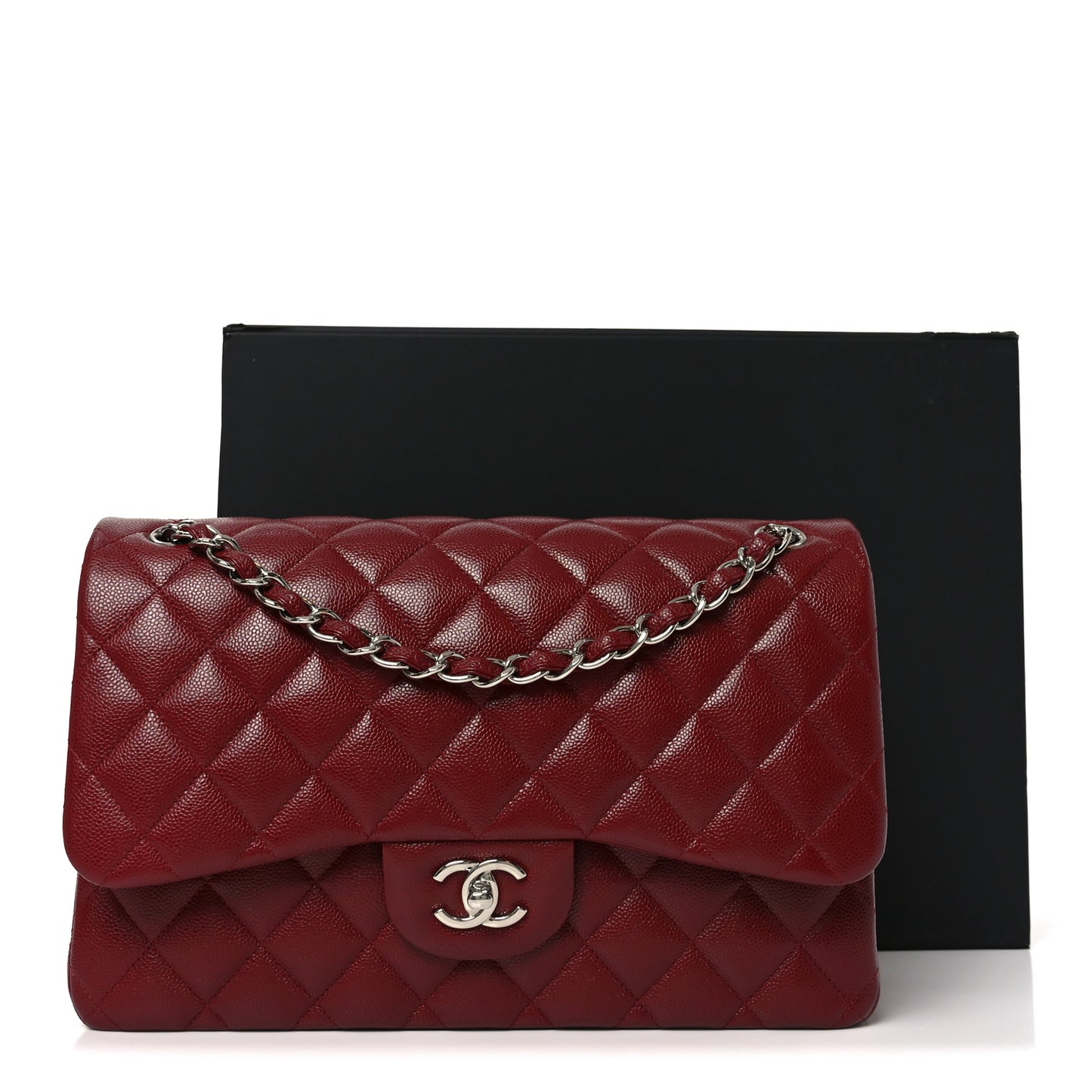 Caviar Quilted Jumbo Double Flap Burgundy