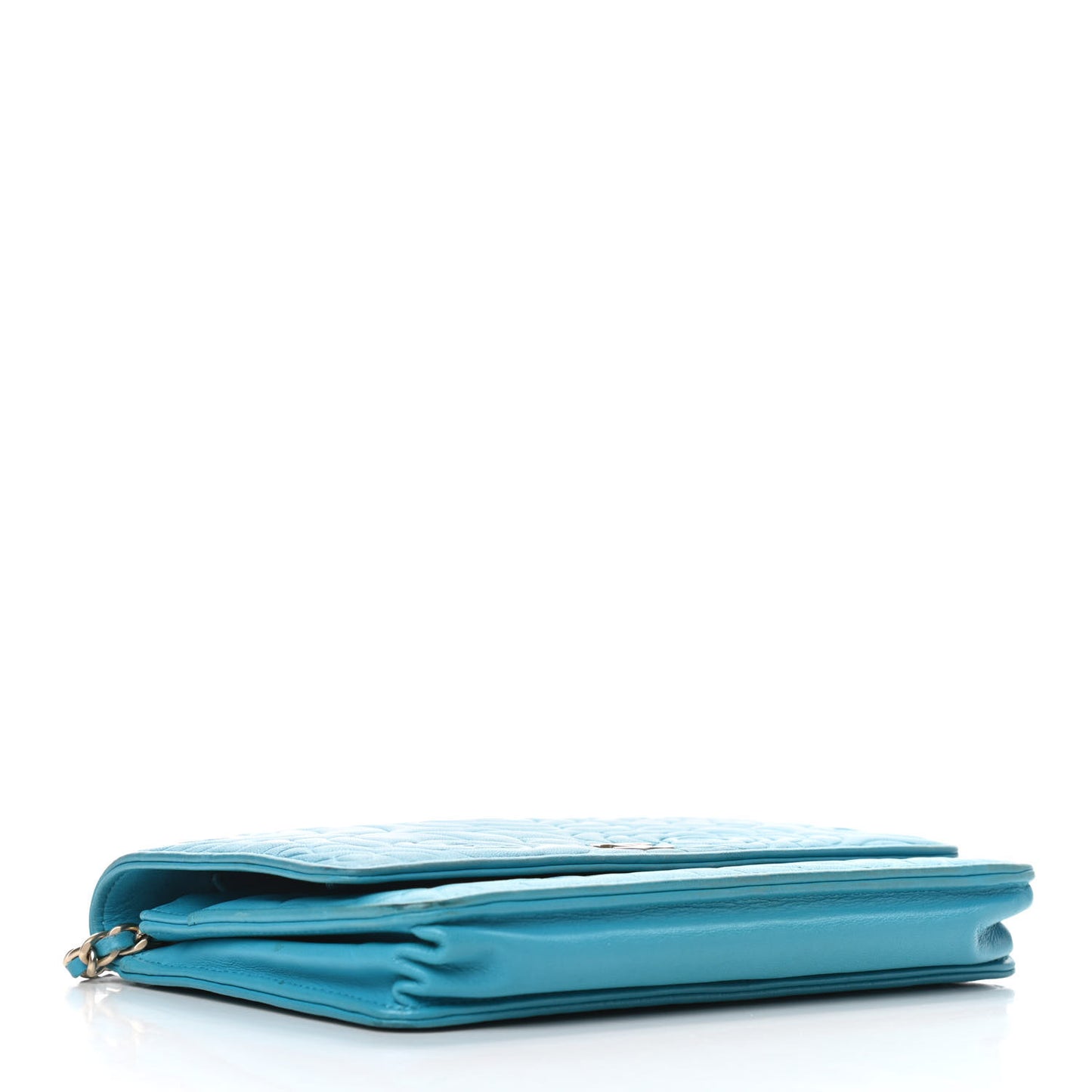 Lambskin Camellia Embossed Wallet On Chain WOC Turquoise