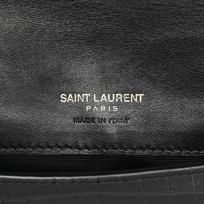 Saint Laurent Crocodile Embossed Monogram Phone Holder Crossbody Black 6 of 14
