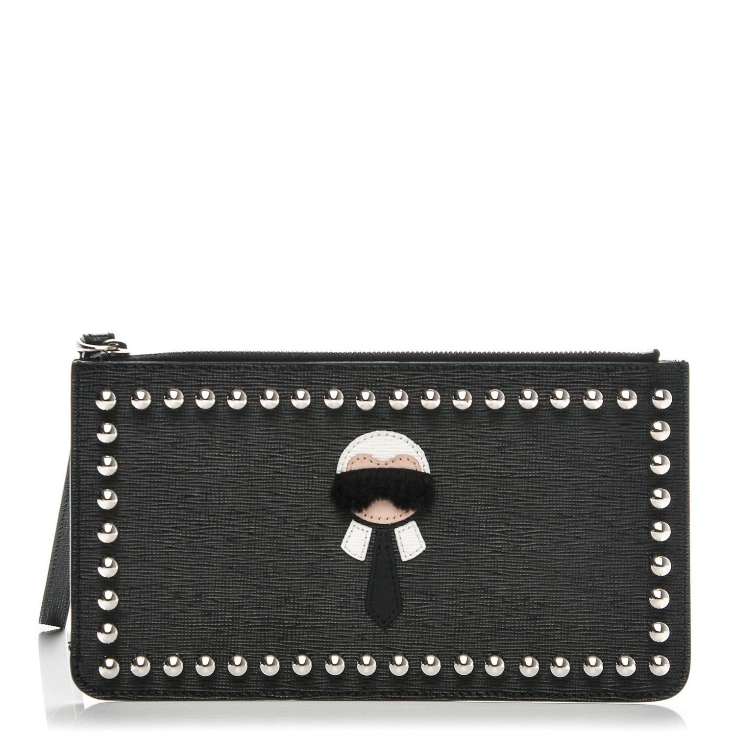 Fendi Vitello Elite Mink Fur Studded Karlito Zip Pouch Black 1 of 6