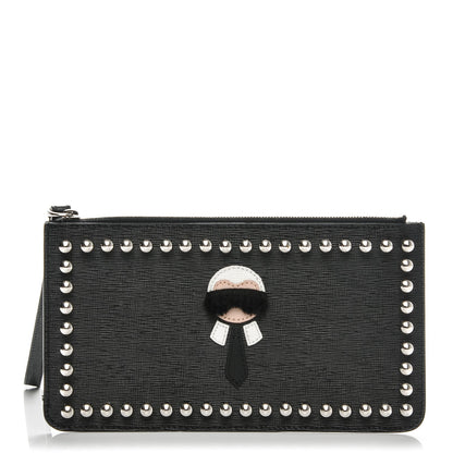 Fendi Vitello Elite Mink Fur Studded Karlito Zip Pouch Black 1 of 6