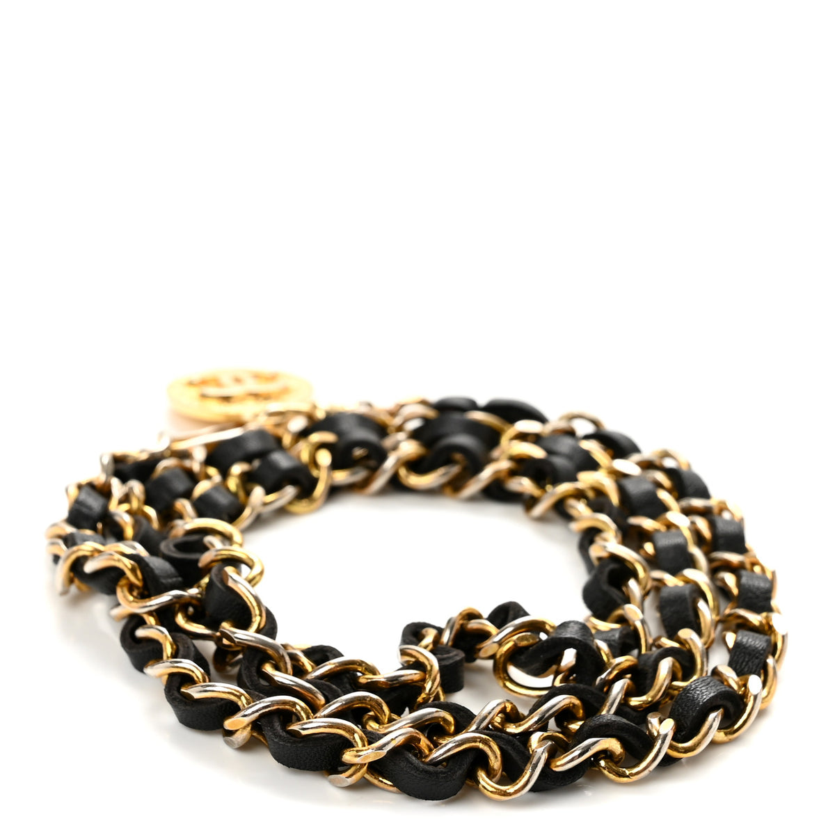 Lambskin Chain CC Medallion Belt Black Gold